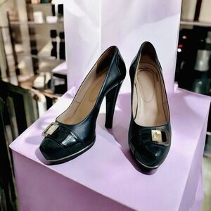 FABIANI Italy Black Leather Crystal Stiletto Heels Platform Pumps Designer Shoes